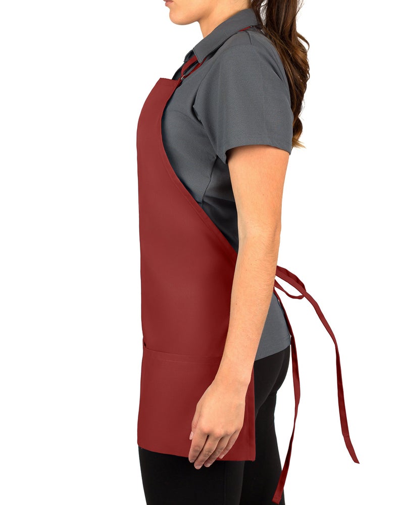 KNG Burgundy 3 Pocket Adjustable Bib Apron for Men and Women - Pack of 6 - Image 2